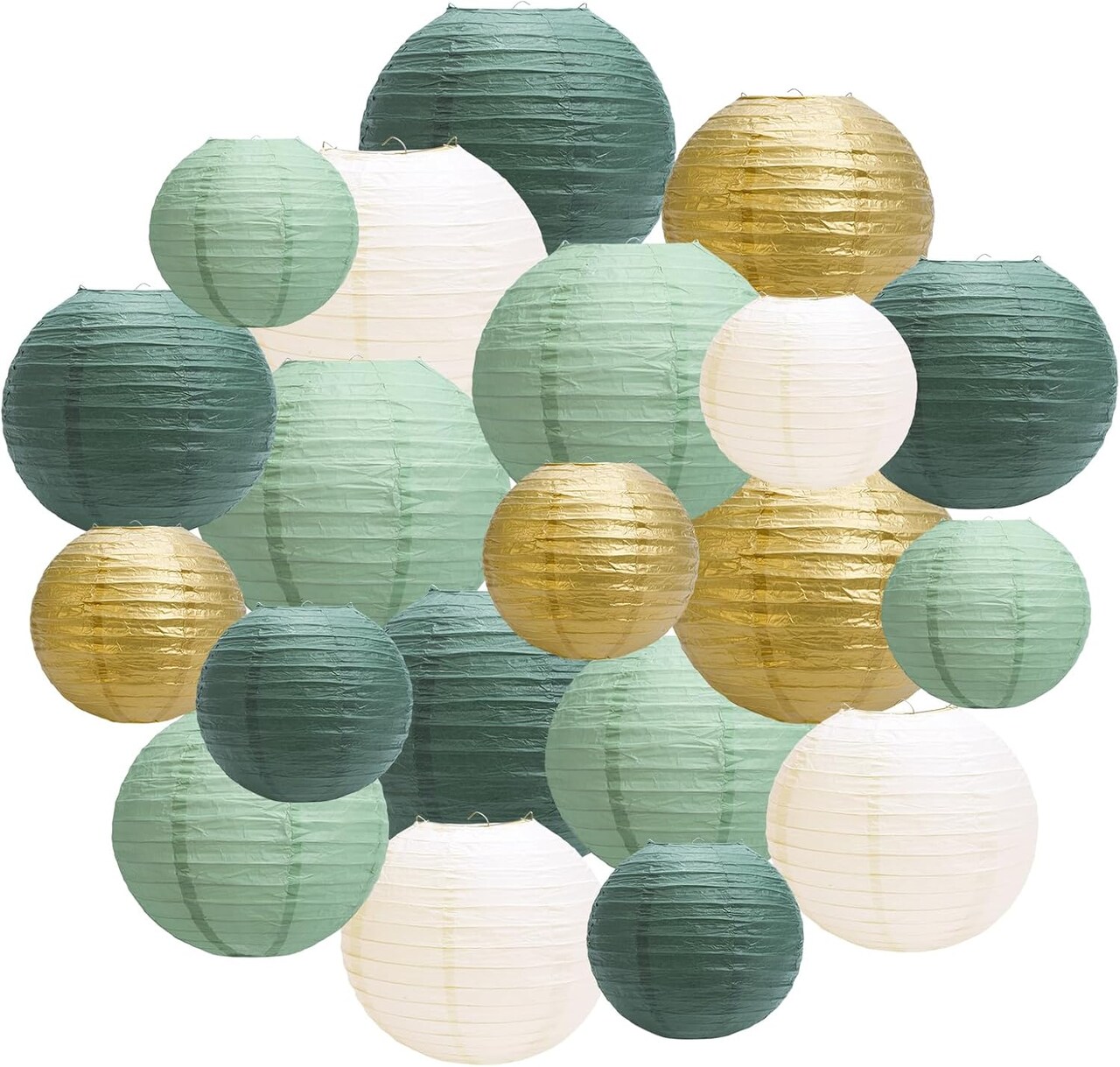 Paper Lanterns Party Decorations, Hanging Round Chinese Lanterns for Graduation Baby Shower Sage Green Birthday Decorations Pack of 20 Sage Green Gold